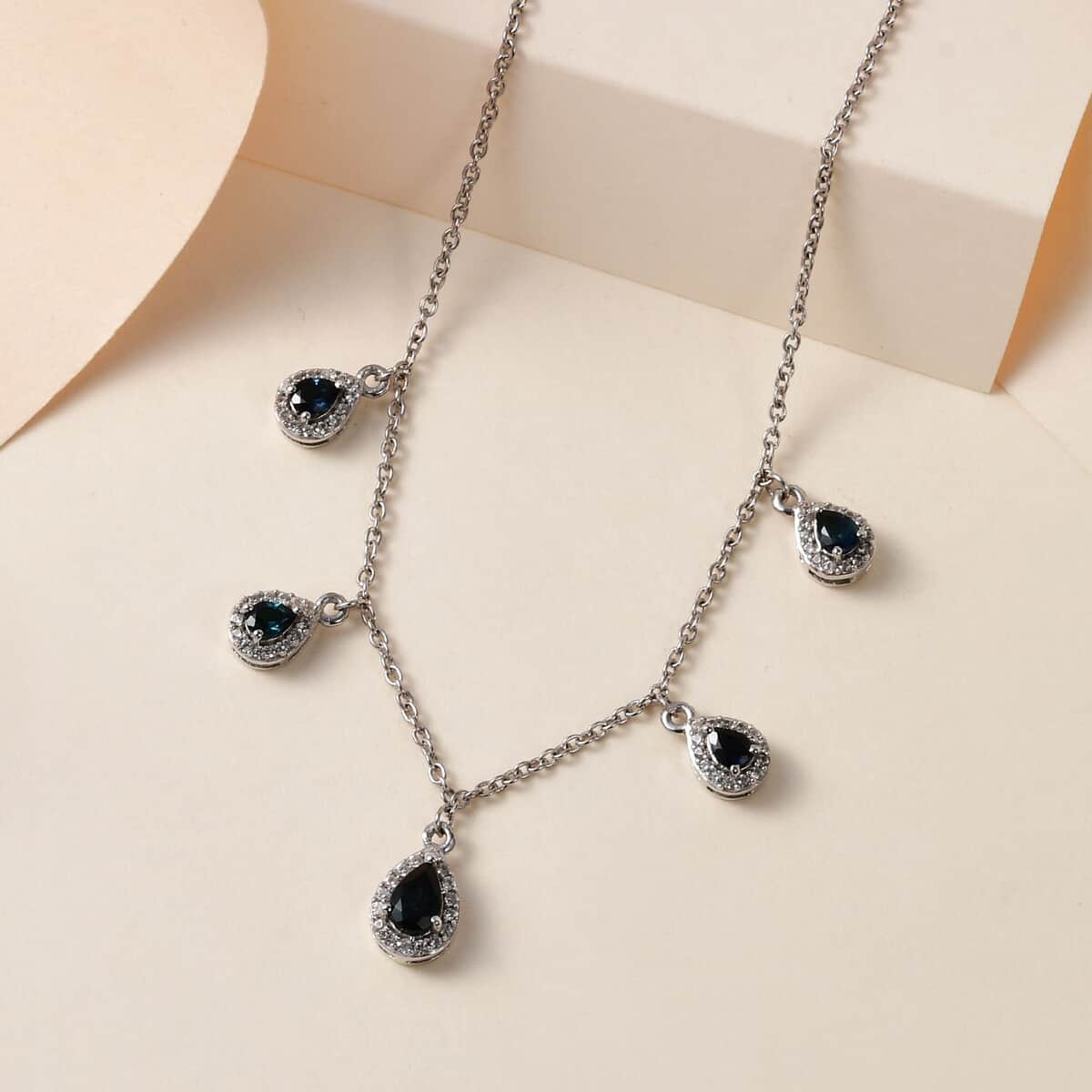 Premium Monte Belo Indicolite and Natural White Zircon Necklace 18 Inches in Platinum Over Sterling Silver 1.50 ctw image number 1