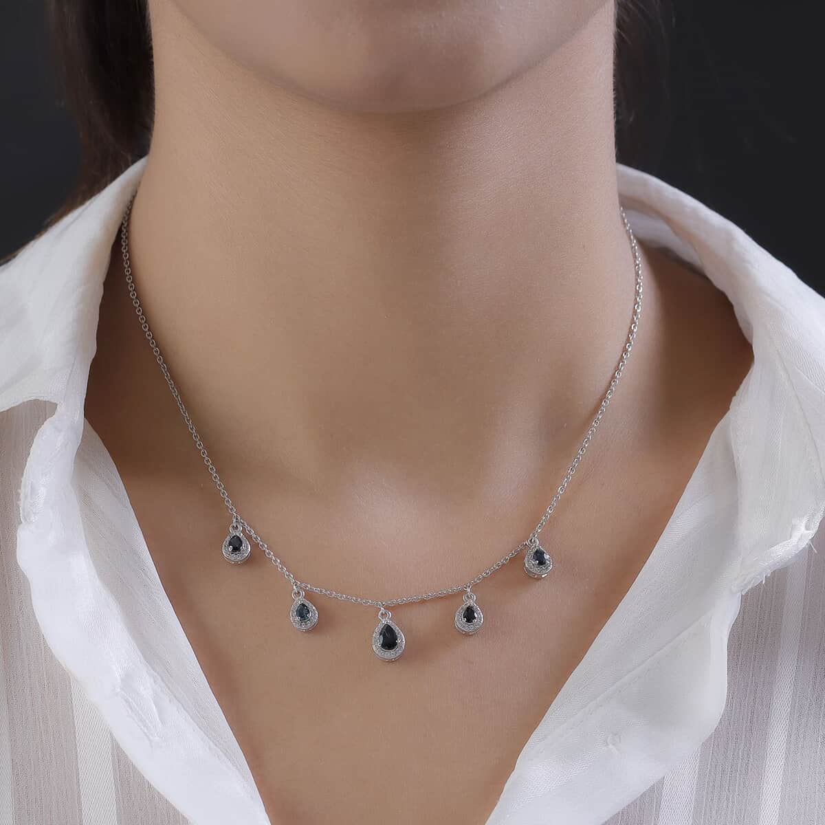 Premium Monte Belo Indicolite and Natural White Zircon Necklace 18 Inches in Platinum Over Sterling Silver 1.50 ctw image number 2