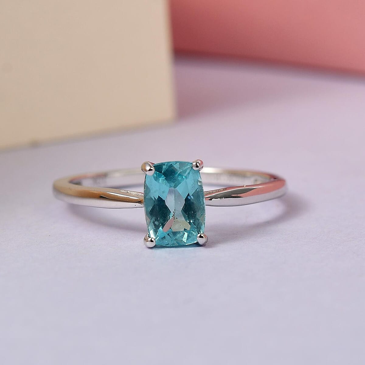 Luxoro 10K White Gold Premium Madagascar Paraiba Apatite Solitaire Ring (Size 5.0) 0.90 ctw image number 1