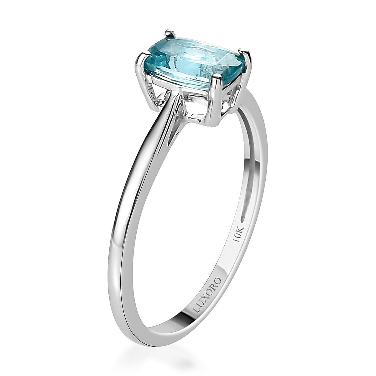 Luxoro 10K White Gold Premium Madagascar Paraiba Apatite Solitaire Ring (Size 5.0) 0.90 ctw image number 3