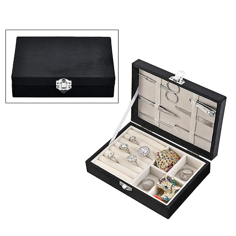 Black Velvet Jewelry Box with 6pcs Manicure Set