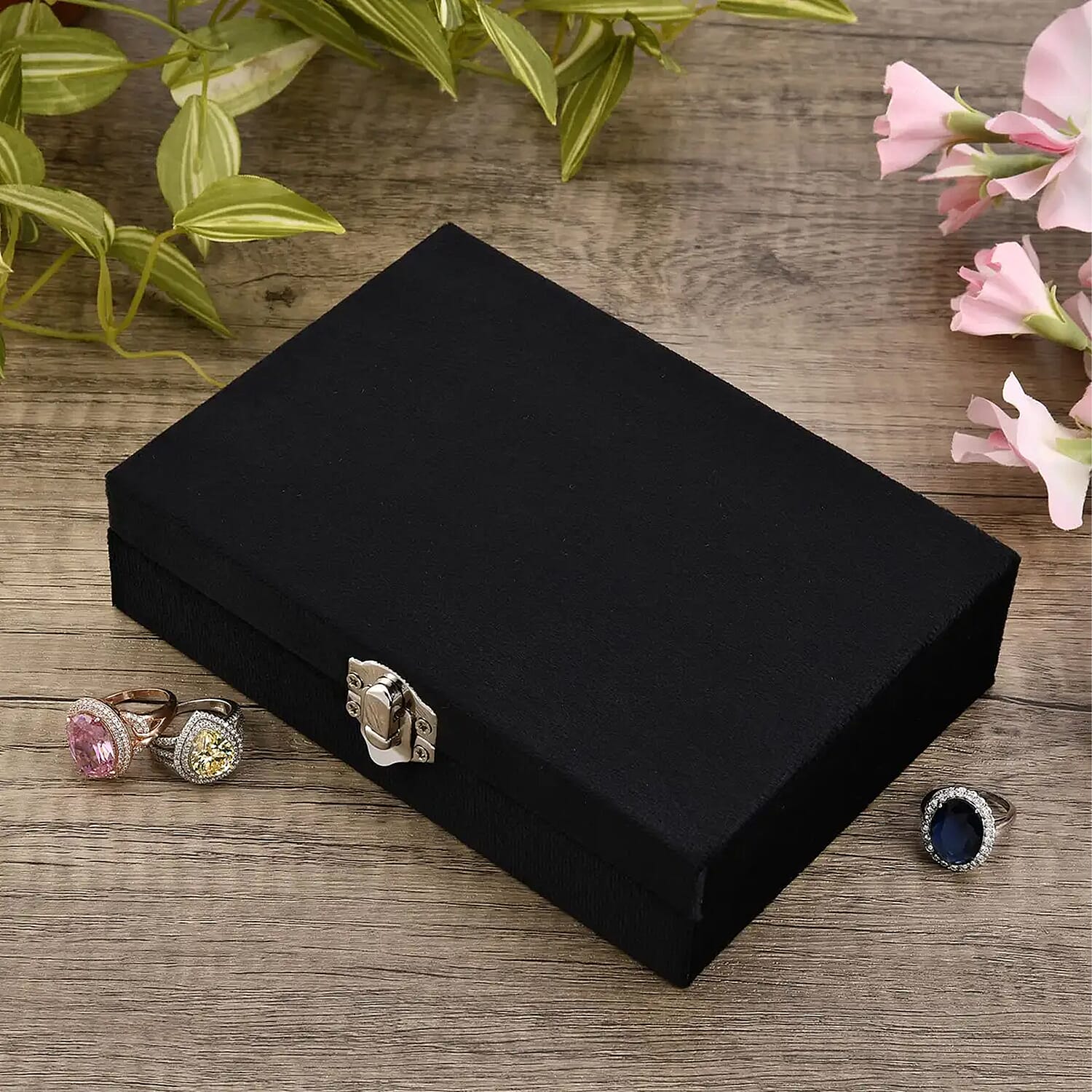 Black Velvet Jewelry Box with 6pcs Manicure Set