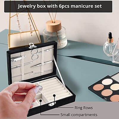 Black Velvet Jewelry Box with 6pcs Manicure Set