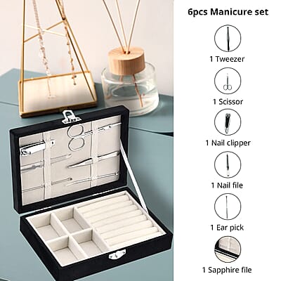 Black Velvet Jewelry Box with 6pcs Manicure Set
