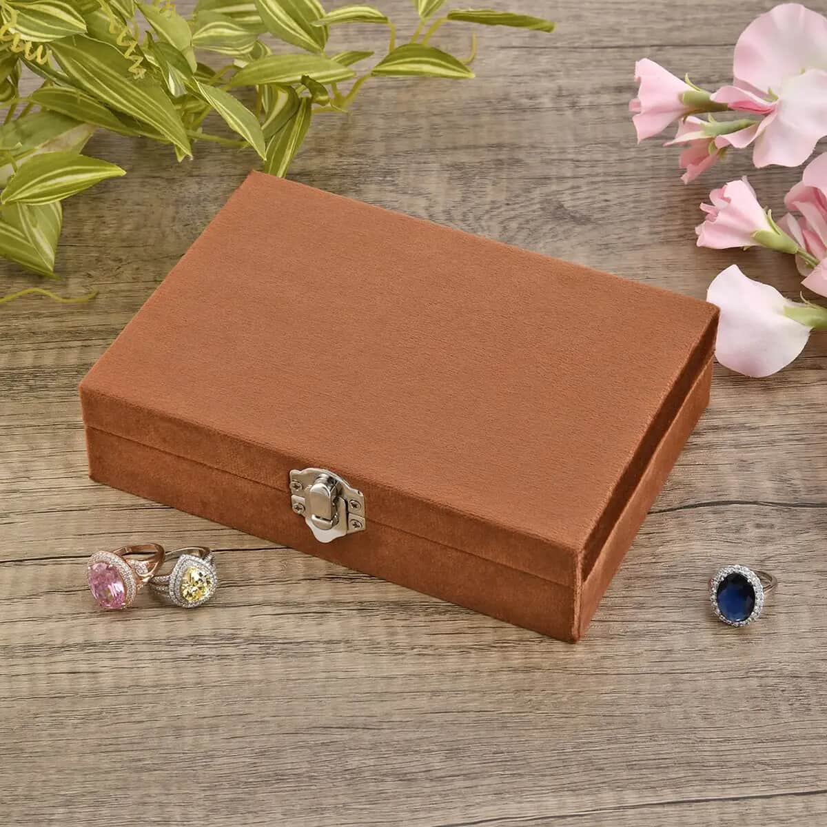 Brown Velvet Jewelry Box with 6pcs Manicure Set image number 1