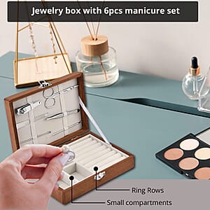 Brown Velvet Jewelry Box with 6pcs Manicure Set