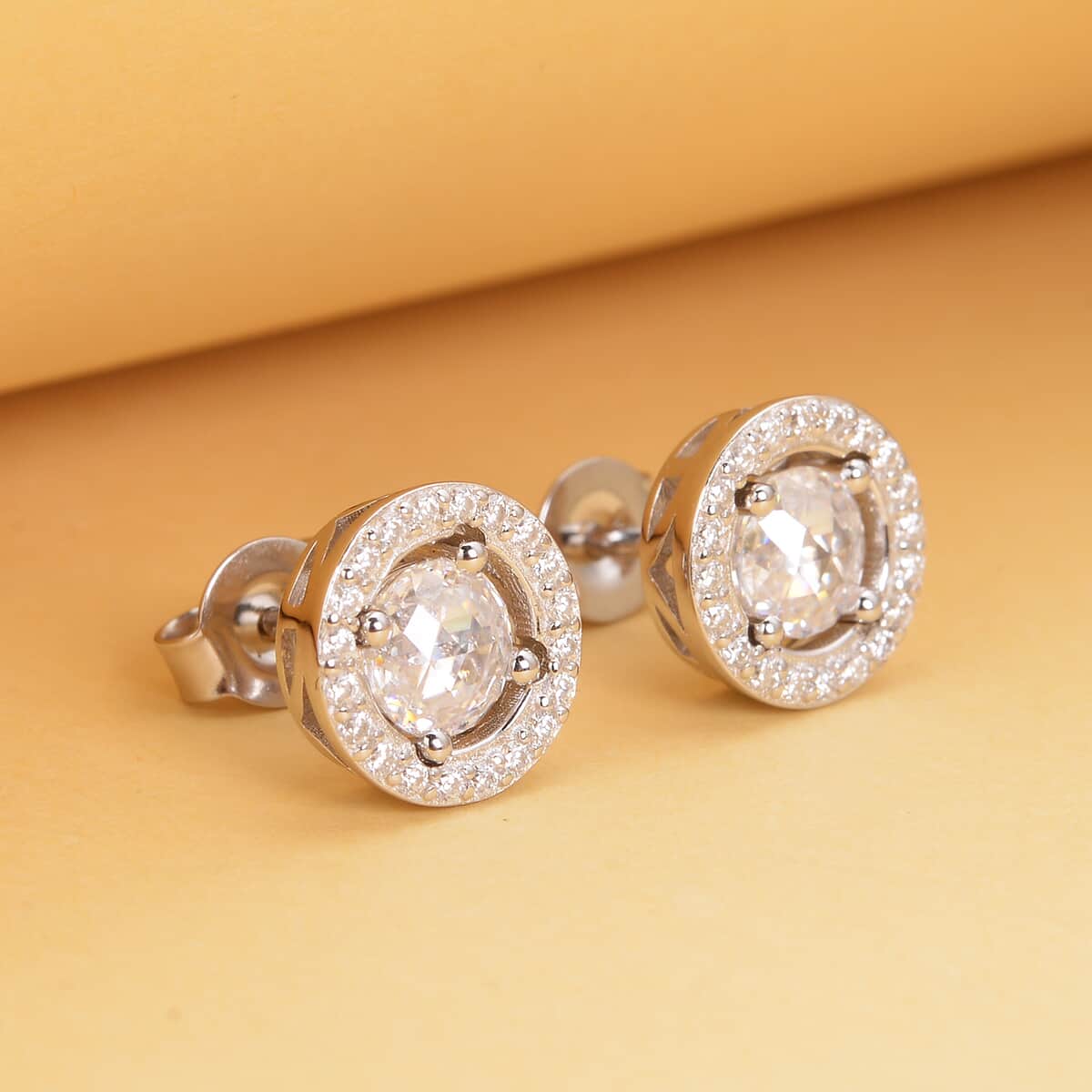Rose Cut Moissanite Stud Earrings in Rhodium Over Sterling Silver 1.00 ctw image number 1