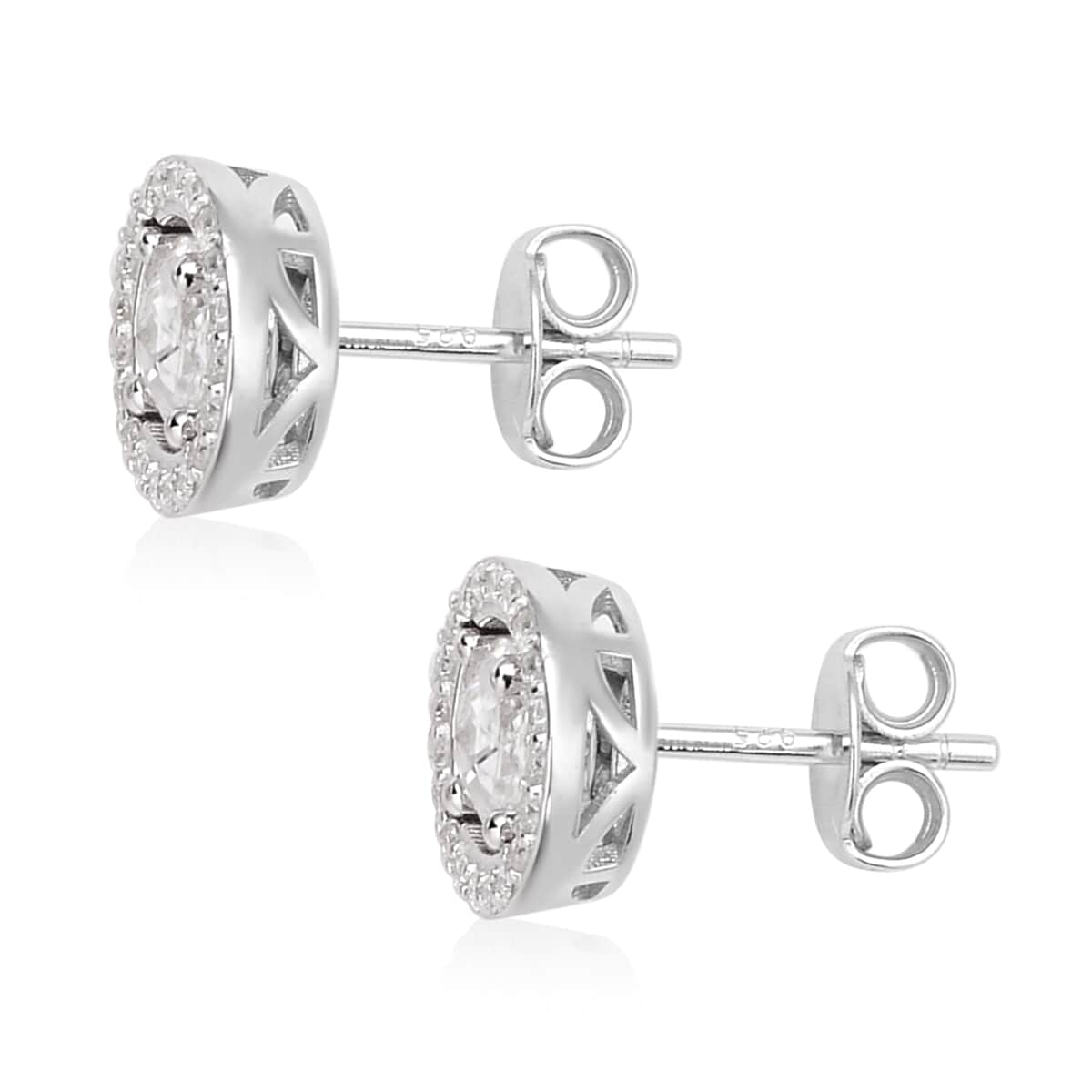 Rose Cut Moissanite Stud Earrings in Rhodium Over Sterling Silver 1.00 ctw image number 3