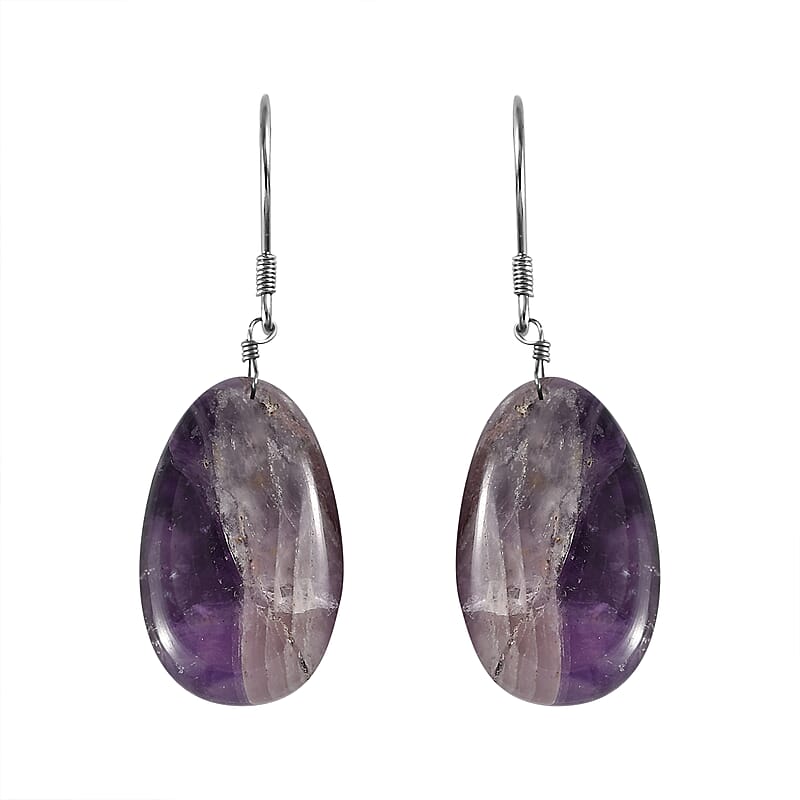 African Amethyst Earrings in Rhodium Over Sterling Silver 37.25 ctw