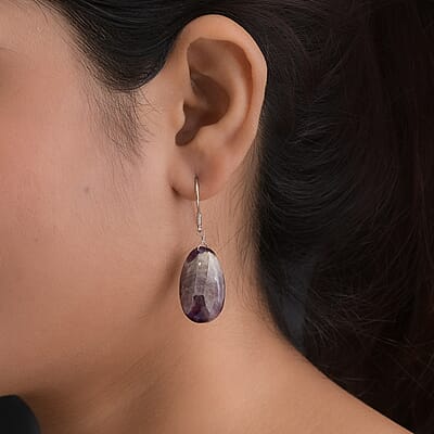 African Amethyst Earrings in Rhodium Over Sterling Silver 37.25 ctw
