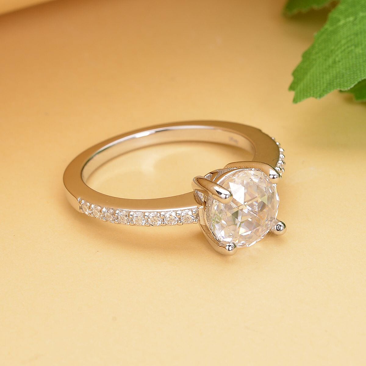Double Rose Cut Moissanite Ring in Rhodium Over Sterling Silver 2.00 ctw image number 1
