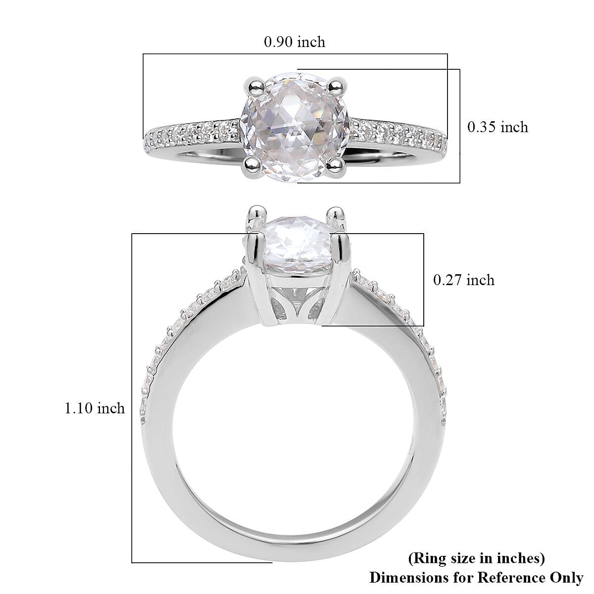 Double Rose Cut Moissanite Ring in Rhodium Over Sterling Silver 2.00 ctw image number 5