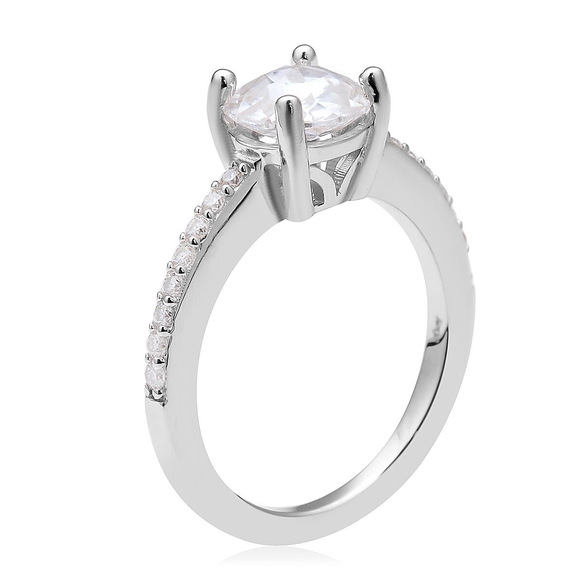 Double Rose Cut Moissanite Ring in Rhodium Over Sterling Silver (Size 9.0) 2.00 ctw image number 3