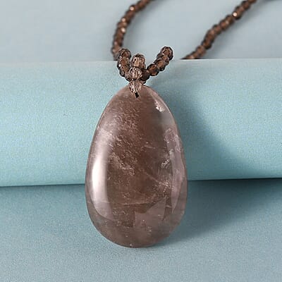 Brazilian Smoky Quartz Pendant with Beaded Necklace 20 Inches in Rhodium Over Sterling Silver 98.60 ctw