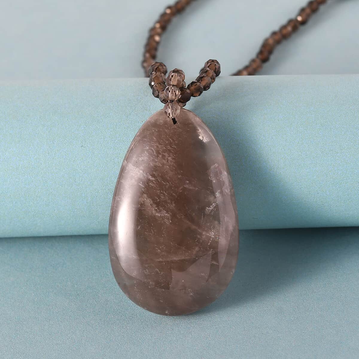 Brazilian Smoky Quartz Pendant with Beaded Necklace (20 Inches) in Rhodium Over Sterling Silver 98.60 ctw image number 1