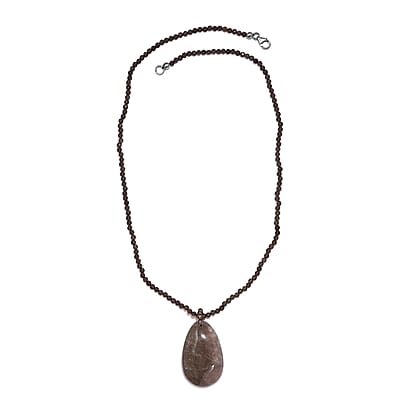 Brazilian Smoky Quartz Pendant with Beaded Necklace 20 Inches in Rhodium Over Sterling Silver 98.60 ctw