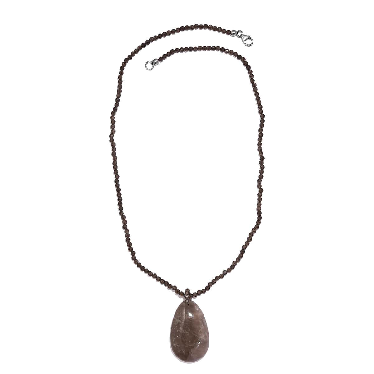 Brazilian Smoky Quartz Pendant with Beaded Necklace (20 Inches) in Rhodium Over Sterling Silver 98.60 ctw image number 3