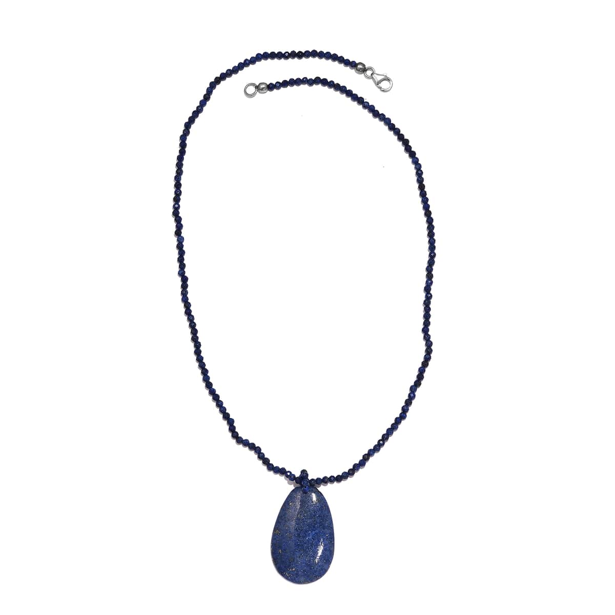 Lapis Lazuli Pendant with Beaded Necklace 20 Inches in Rhodium Over Sterling Silver 93.10 ctw image number 3