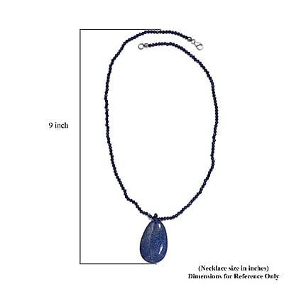 Lapis Lazuli Pendant with Beaded Necklace 20 Inches in Rhodium Over Sterling Silver 93.10 ctw