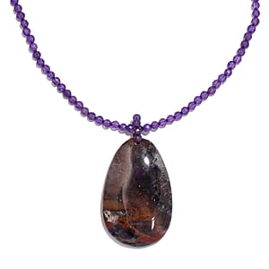 Amethyst Pendant with Beaded Necklace 20 Inches in Rhodium Over Sterling Silver 93.10 ctw