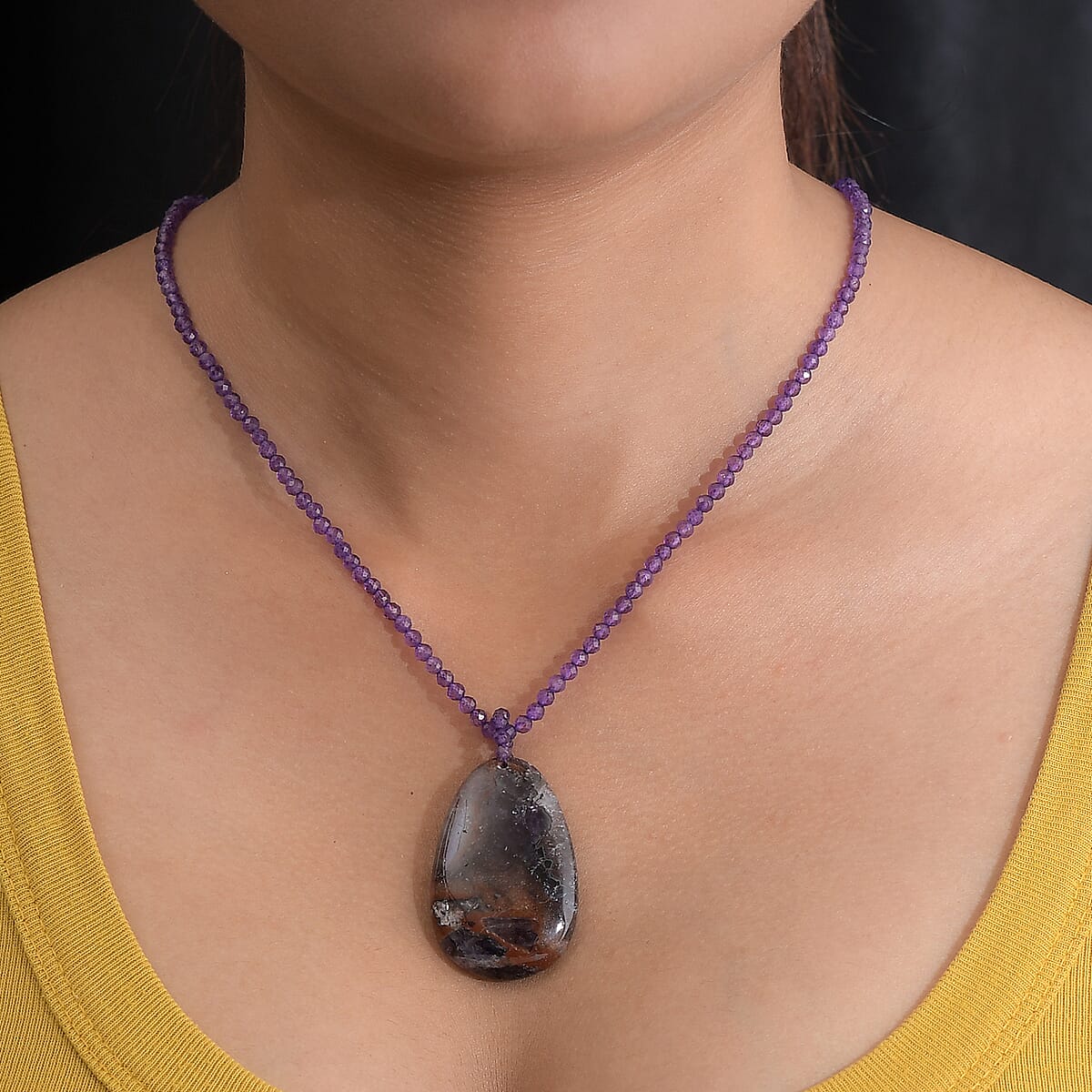 Amethyst Pendant with Beaded Necklace 20 Inches in Rhodium Over Sterling Silver 93.10 ctw image number 2