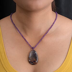 Amethyst Pendant with Beaded Necklace 20 Inches in Rhodium Over Sterling Silver 93.10 ctw