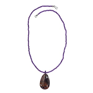 Amethyst Pendant with Beaded Necklace 20 Inches in Rhodium Over Sterling Silver 93.10 ctw