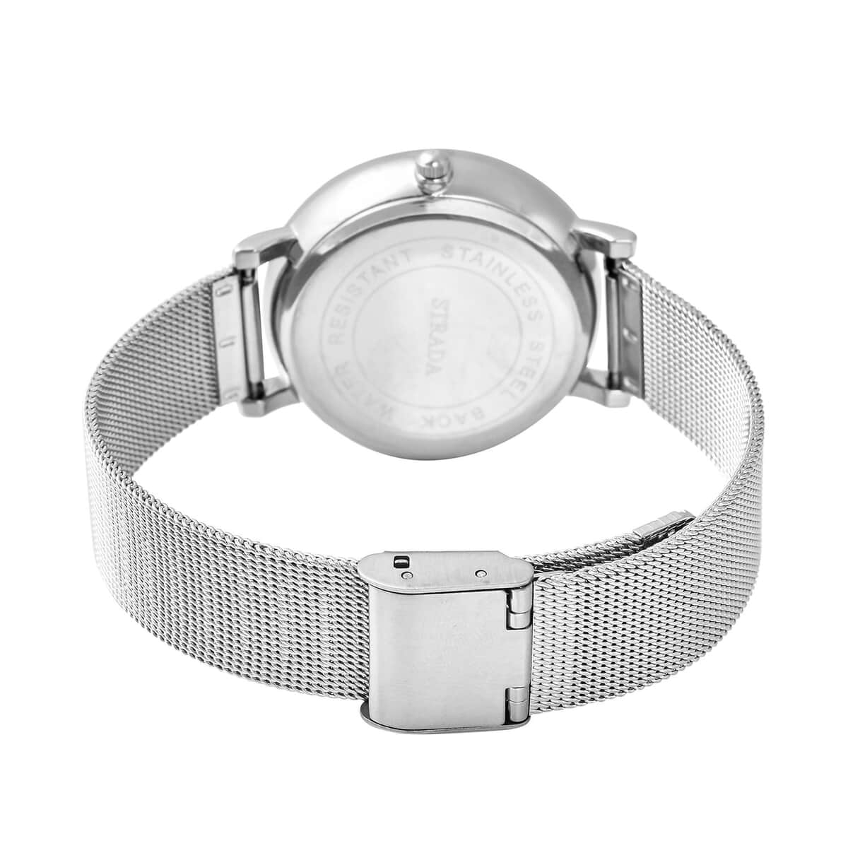 Strada Japanese Movement White Austrian Crystal White Flower Pattern Watch with Stainless Steel Mesh Strap (35.80 mm) (6.75-8.00 Inches) image number 4