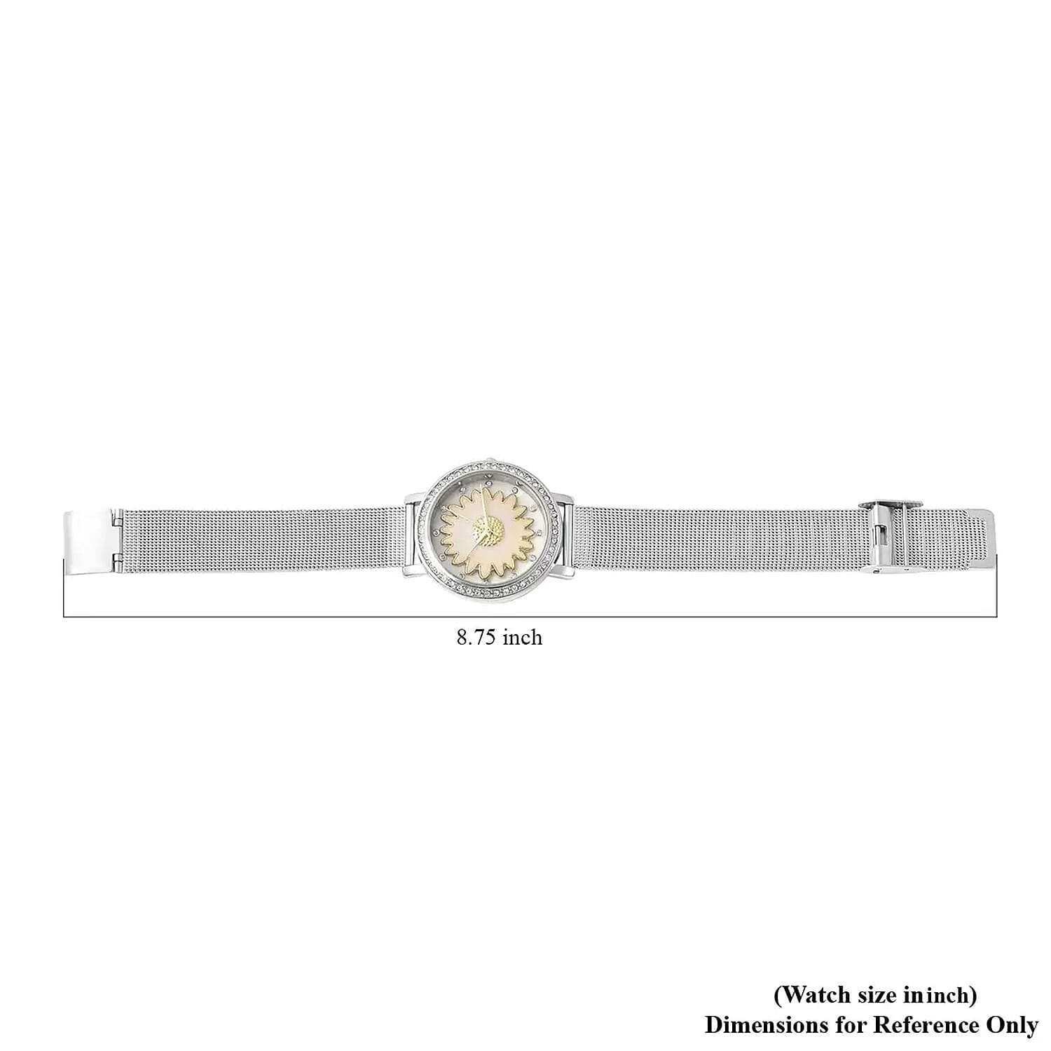 Strada Japanese Movement White Austrian Crystal White Flower Pattern Watch with Stainless Steel Mesh Strap (35.80 mm) (6.75-8.00 Inches)