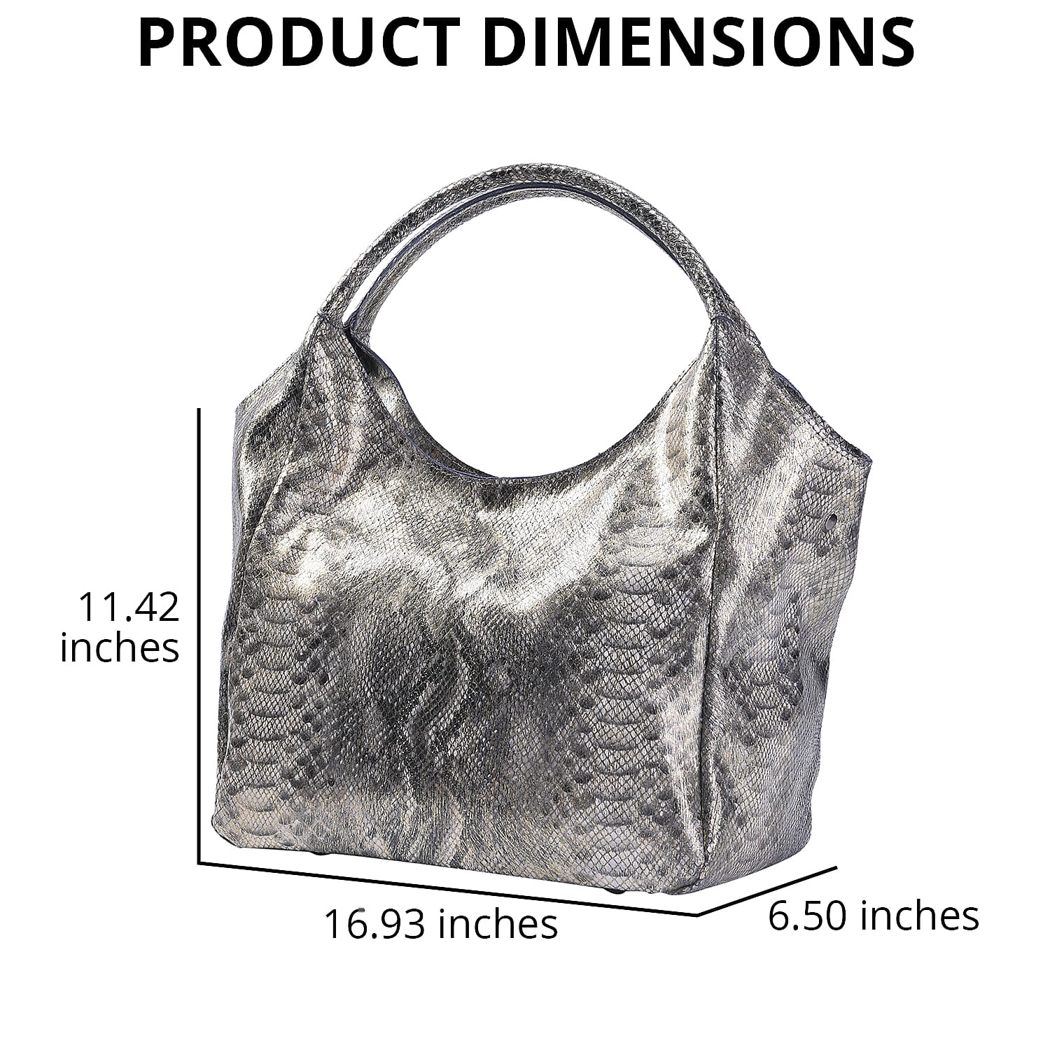 Gold and Black Python Embossed Print Genuine Leather Hobo Bag with Shoulder Strap
