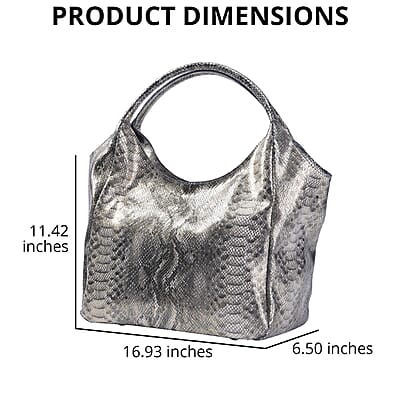 Gold and Black Python Embossed Print Genuine Leather Hobo Bag with Shoulder Strap