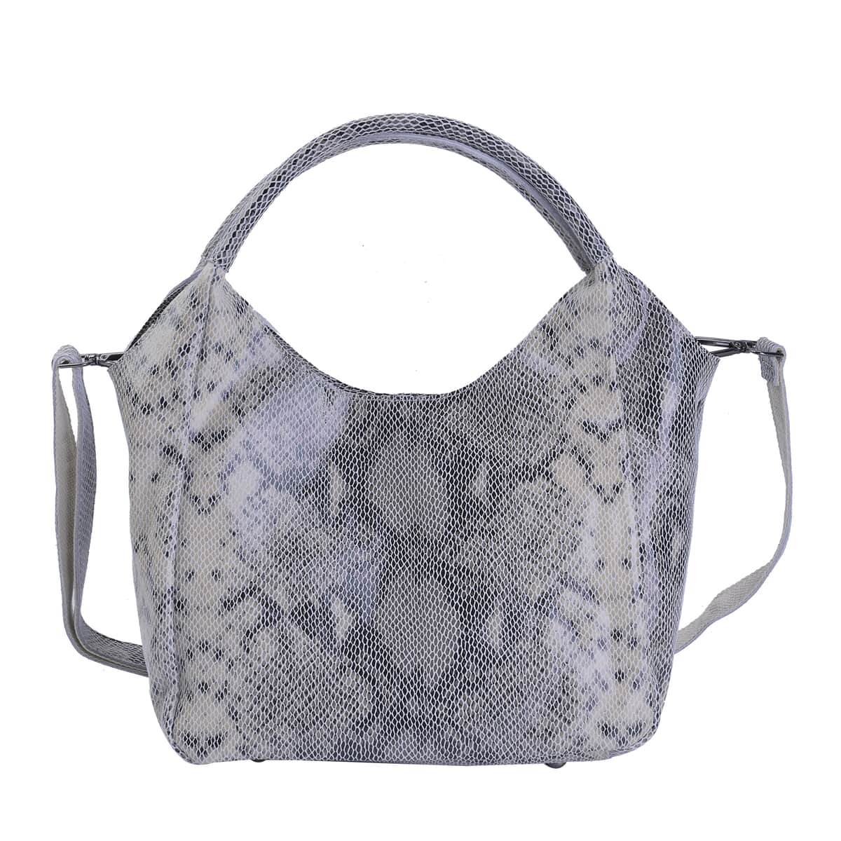Gray Python Embossed Print Genuine Leather Hobo Bag with Shoulder Strap image number 0