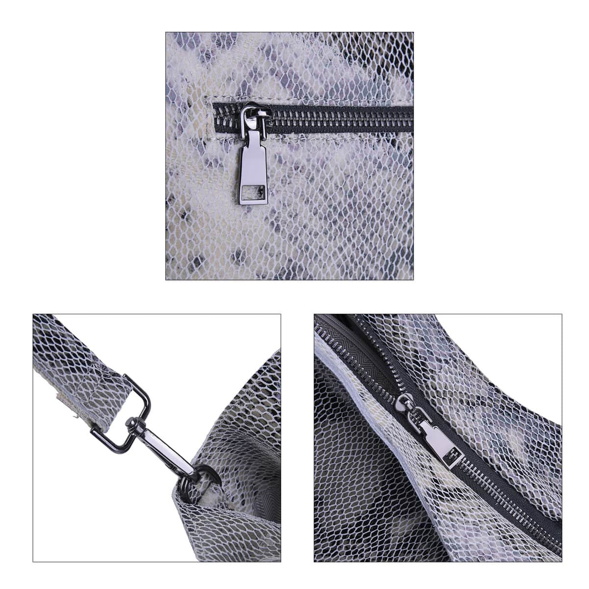 Gray Python Embossed Print Genuine Leather Hobo Bag with Shoulder Strap image number 4
