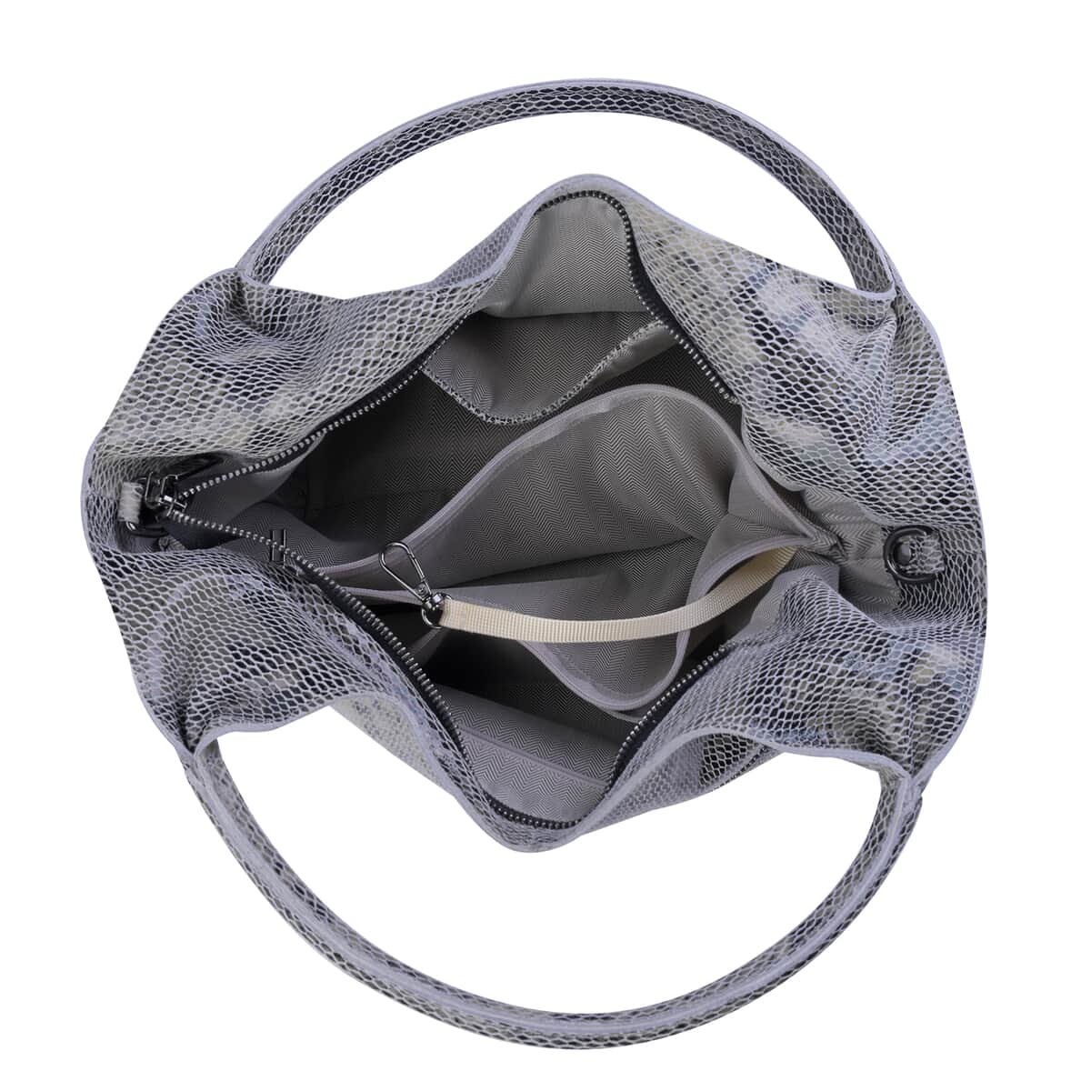 Gray Python Embossed Print Genuine Leather Hobo Bag with Shoulder Strap image number 5