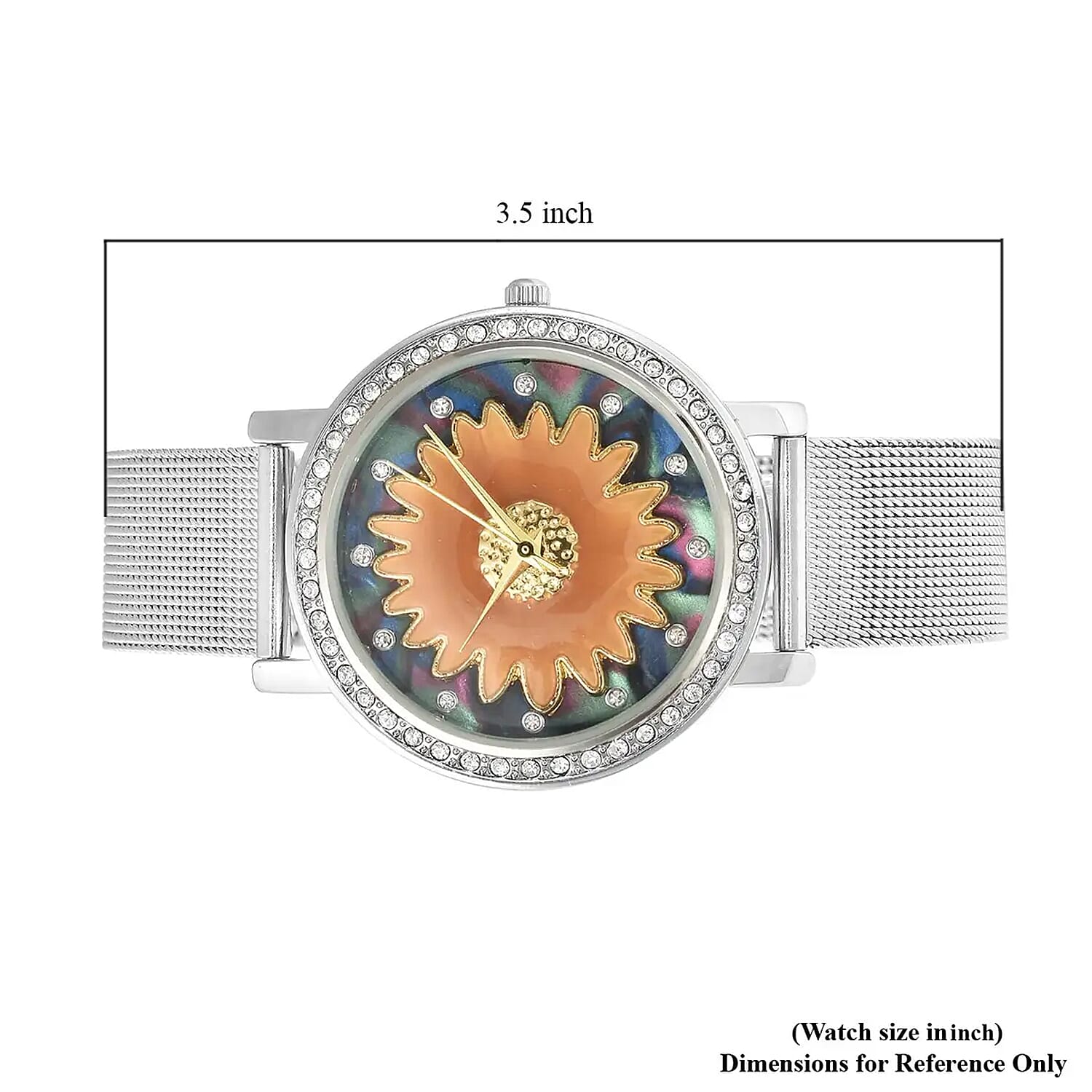 Strada Japanese Movement White Austrian Crystal Multi Color Dial & Brown Flower Pattern Watch with Stainless Steel Mesh Strap (35.80 mm) (6.75-8.00 Inches)