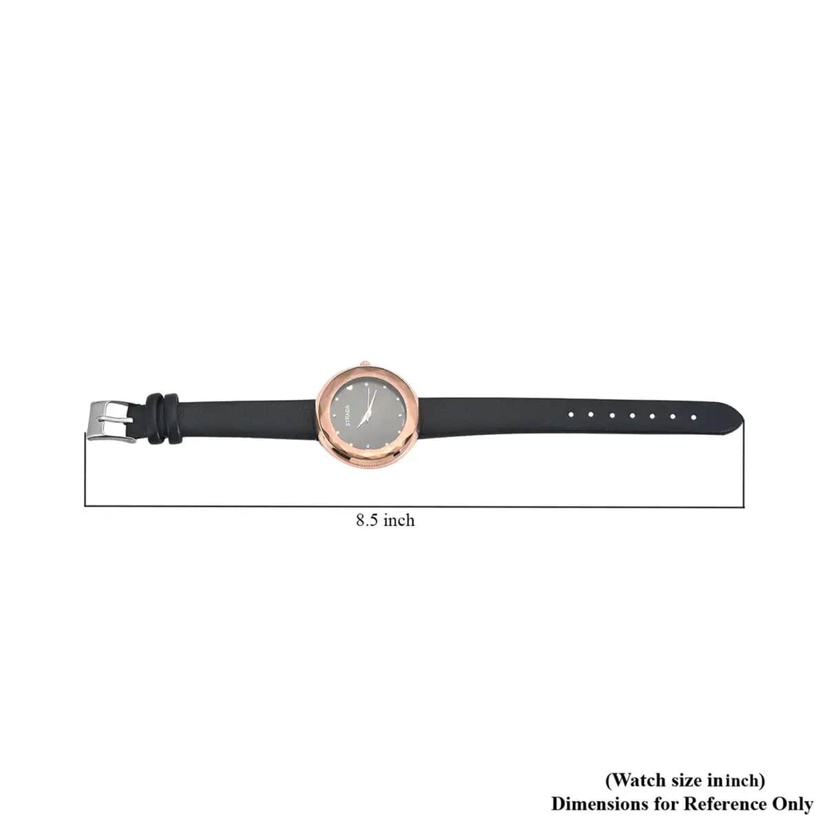 Strada Japanese Movement White Austrian Crystal with Black Dial Watch in Black Faux Leather Strap (36.32mm) (6.25-7.75 Inches) image number 7