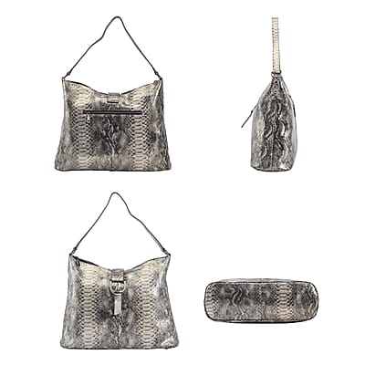 Gold and Black Snake Print Genuine Leather Hobo Bag with Detachable Shoulder Strap