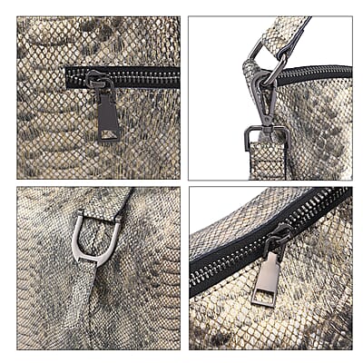 Gold and Black Snake Print Genuine Leather Hobo Bag with Detachable Shoulder Strap