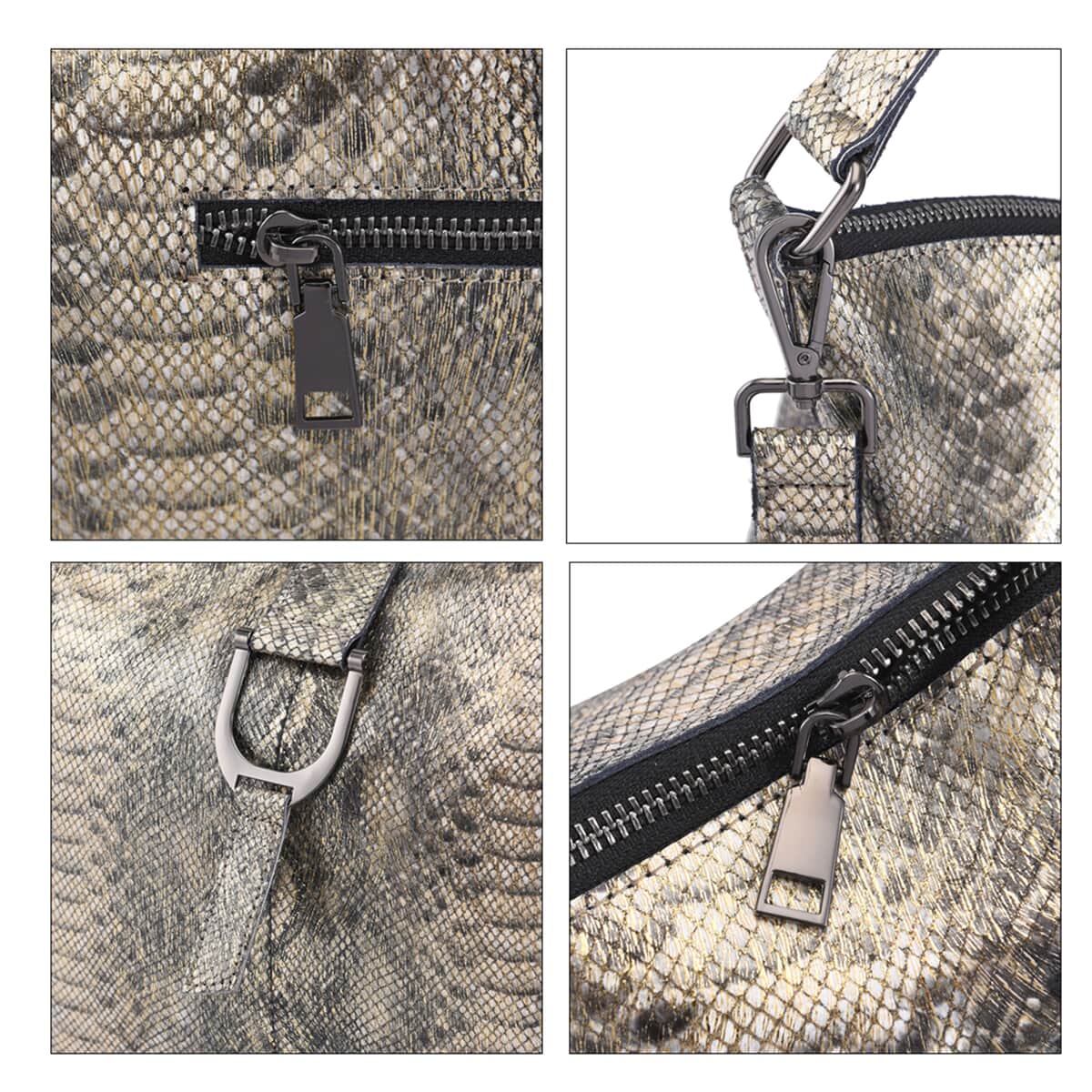 Gold and Black Snake Print Genuine Leather Hobo Bag with Detachable Shoulder Strap image number 4