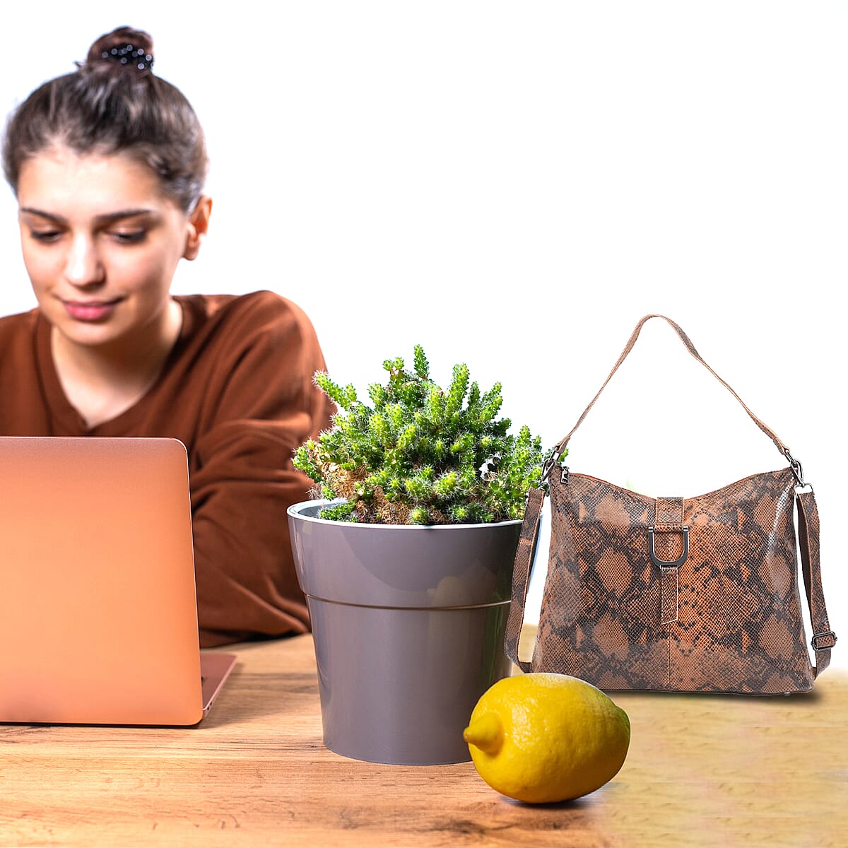 Tan and Black Snake Print Genuine Leather Hobo Bag with Detachable Shoulder Strap image number 2
