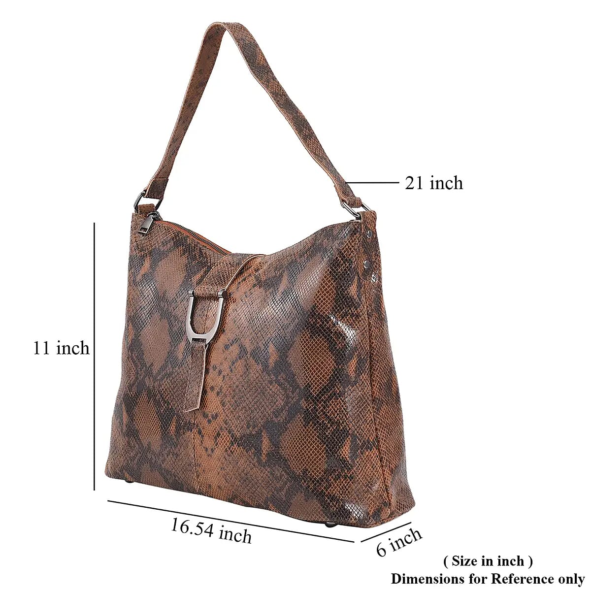 Tan and Black Snake Print Genuine Leather Hobo Bag with Detachable Shoulder Strap image number 6