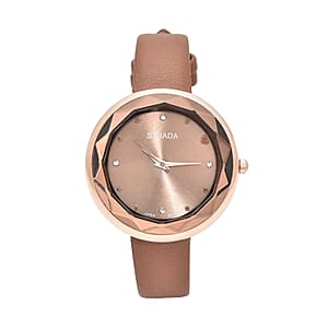 Strada Japanese Movement White Austrian Crystal with Brown Dial Watch in Brown Faux Leather Strap (36.32mm) (6.25-7.75 Inches)