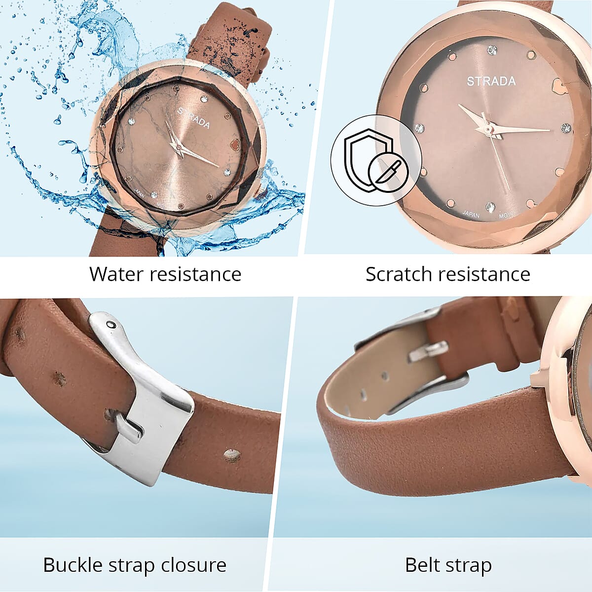 Strada Japanese Movement White Austrian Crystal with Brown Dial Watch in Brown Faux Leather Strap (36.32mm) (6.25-7.75 Inches) image number 3
