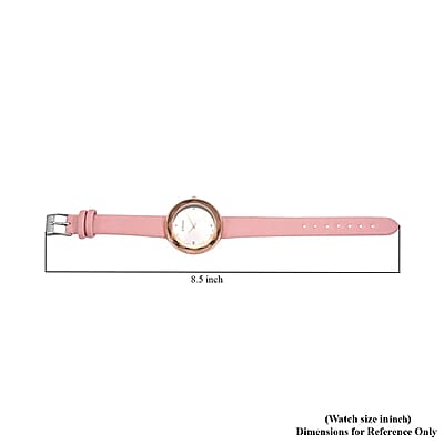 Strada Japanese Movement White Austrian Crystal with Pink Dial Watch in Pink Faux Leather Strap (36.32mm) (6.25-7.75 Inches)