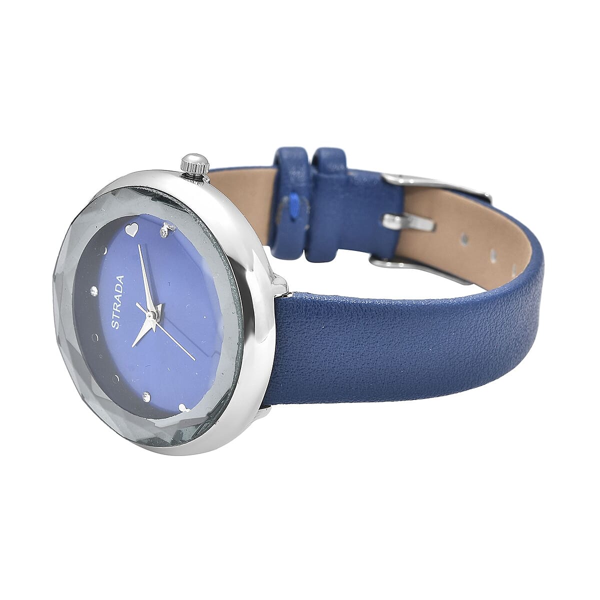 Strada Japanese Movement White Austrian Crystal with Blue Dial Watch in Blue Faux Leather Strap (36.32mm) (6.25-7.75 Inches) image number 4