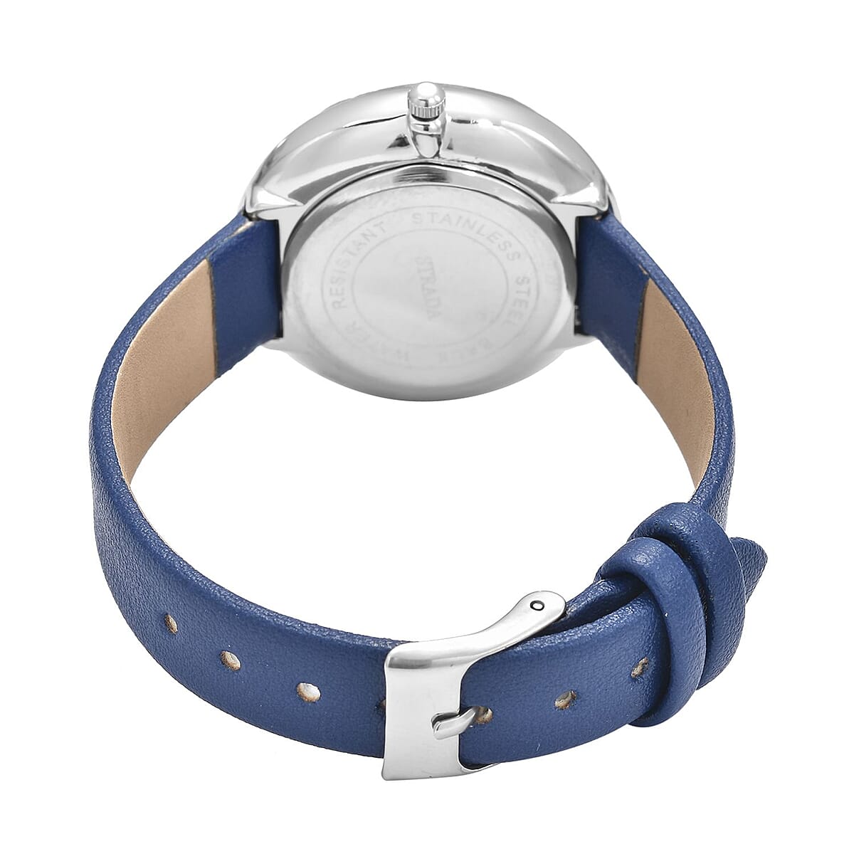 Strada Japanese Movement White Austrian Crystal with Blue Dial Watch in Blue Faux Leather Strap (36.32mm) (6.25-7.75 Inches) image number 5