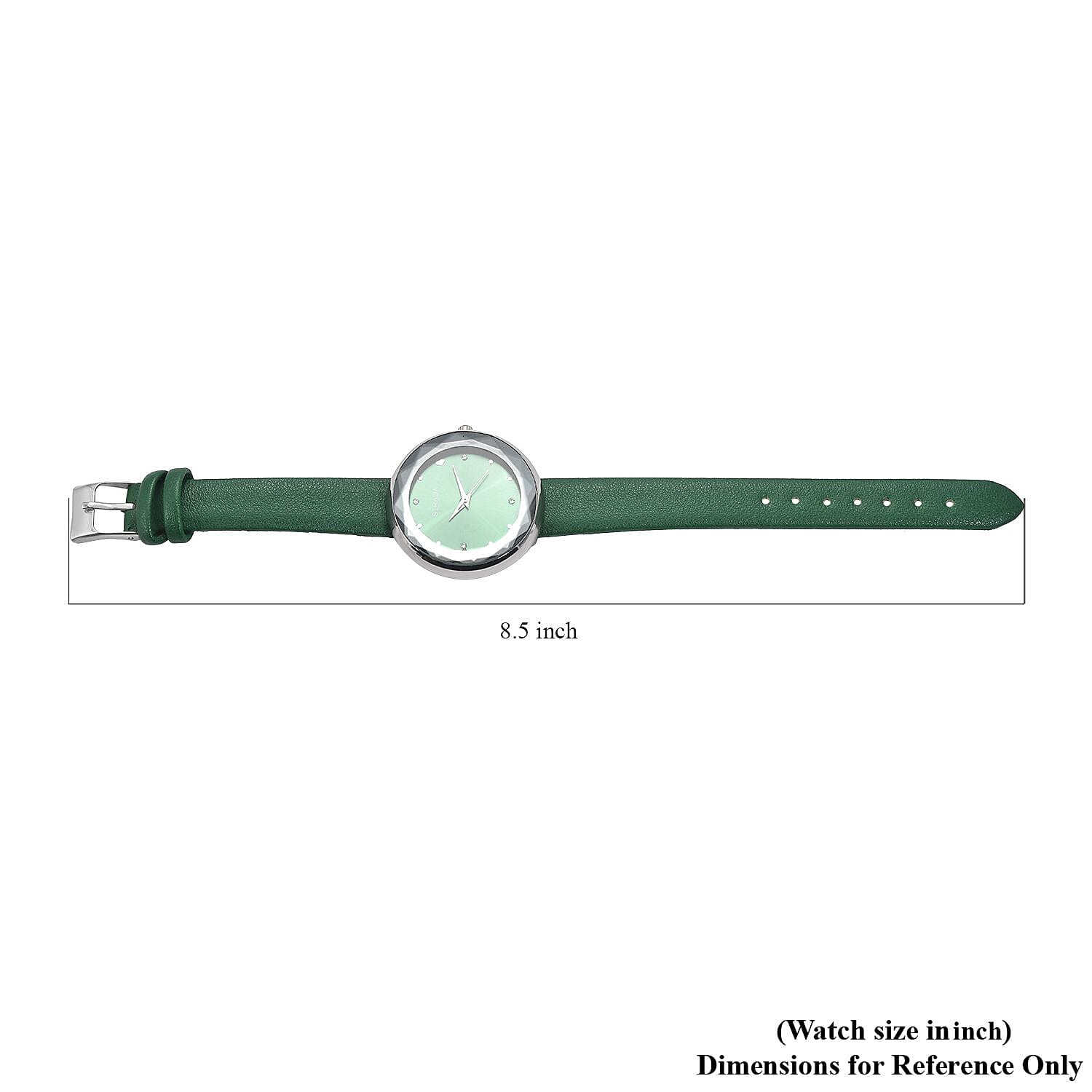 Strada Japanese Movement White Austrian Crystal with Green Dial Watch in Green Faux Leather Strap (36.32mm) (6.25-7.75 Inches)