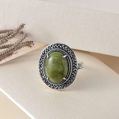 Connemara Marble Solitaire Ring in Black Oxidized Sterling Silver (Size 10.0) 7.35 ctw