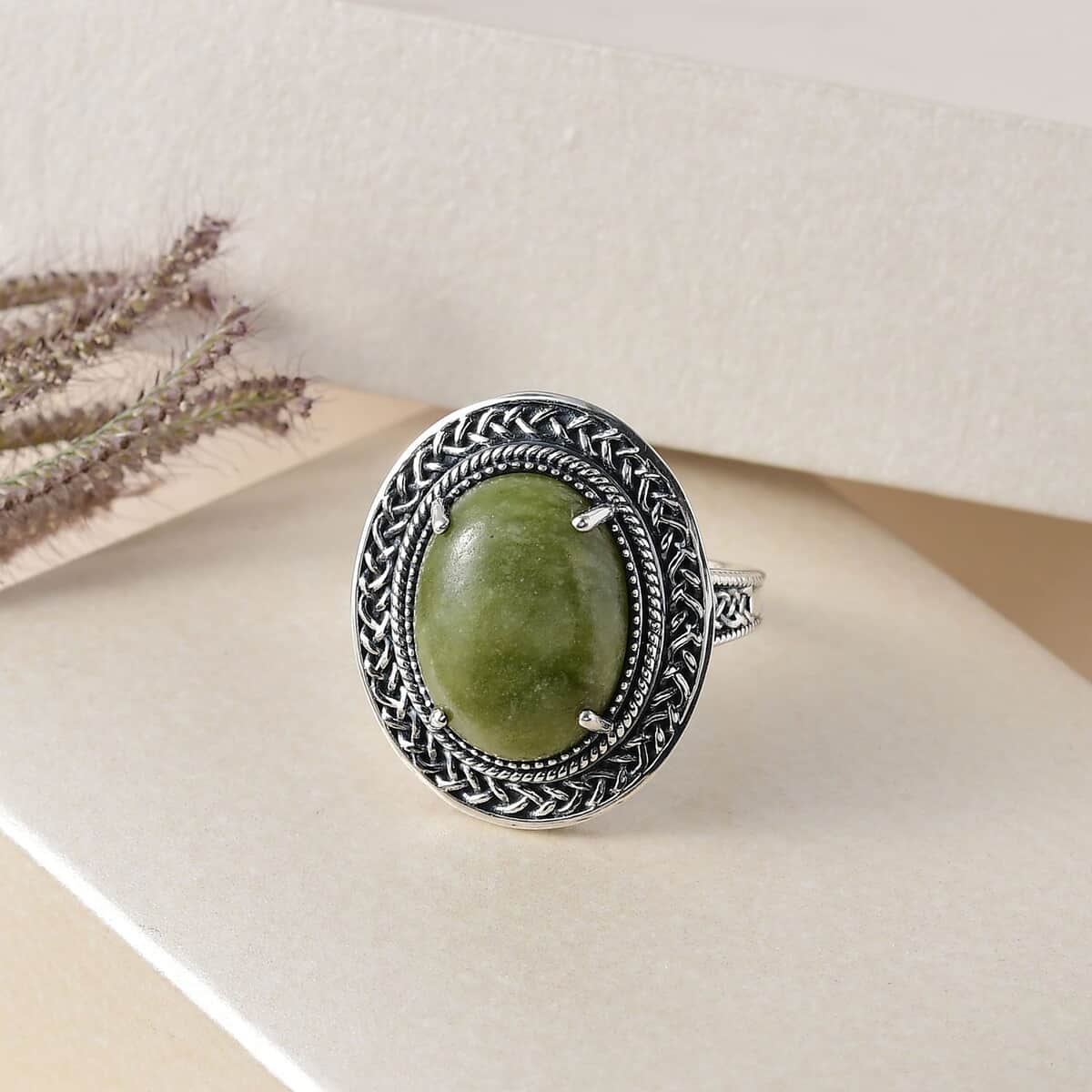 Connemara Marble Solitaire Ring in Black Oxidized Sterling Silver (Size 10.0) 7.35 ctw image number 1