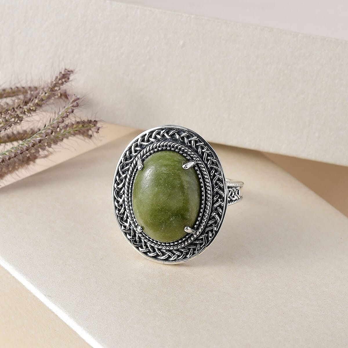 Connemara Marble Solitaire Ring in Black Oxidized Sterling Silver (Size 8.0) 7.35 ctw image number 1
